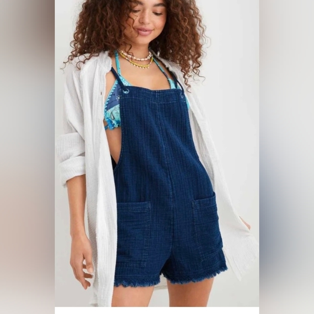 Aerie Dark blue romper beach summer bohemian boho With Frayed Raw Hem Size Small